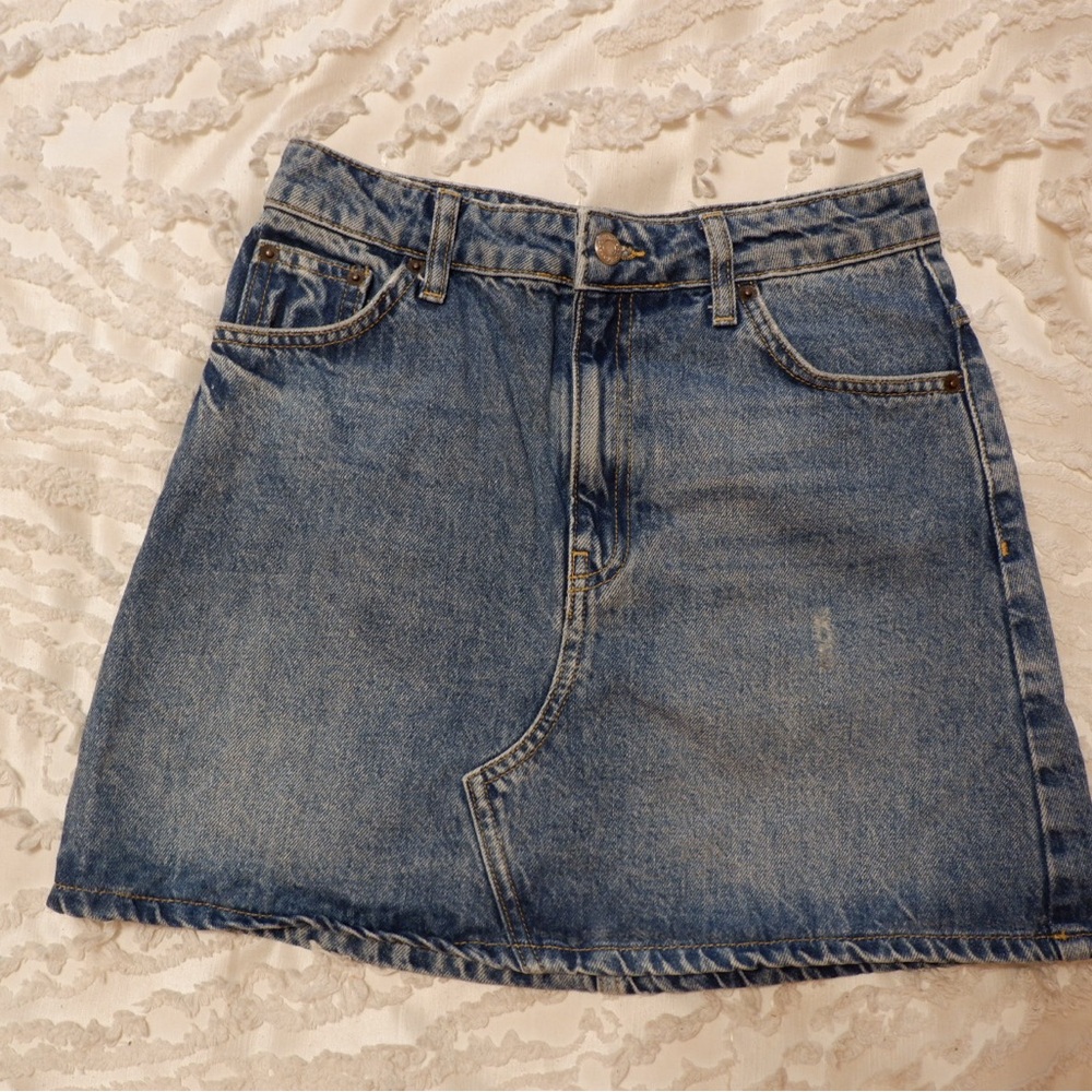Topshop Faded Blue Denim Mini Skirt